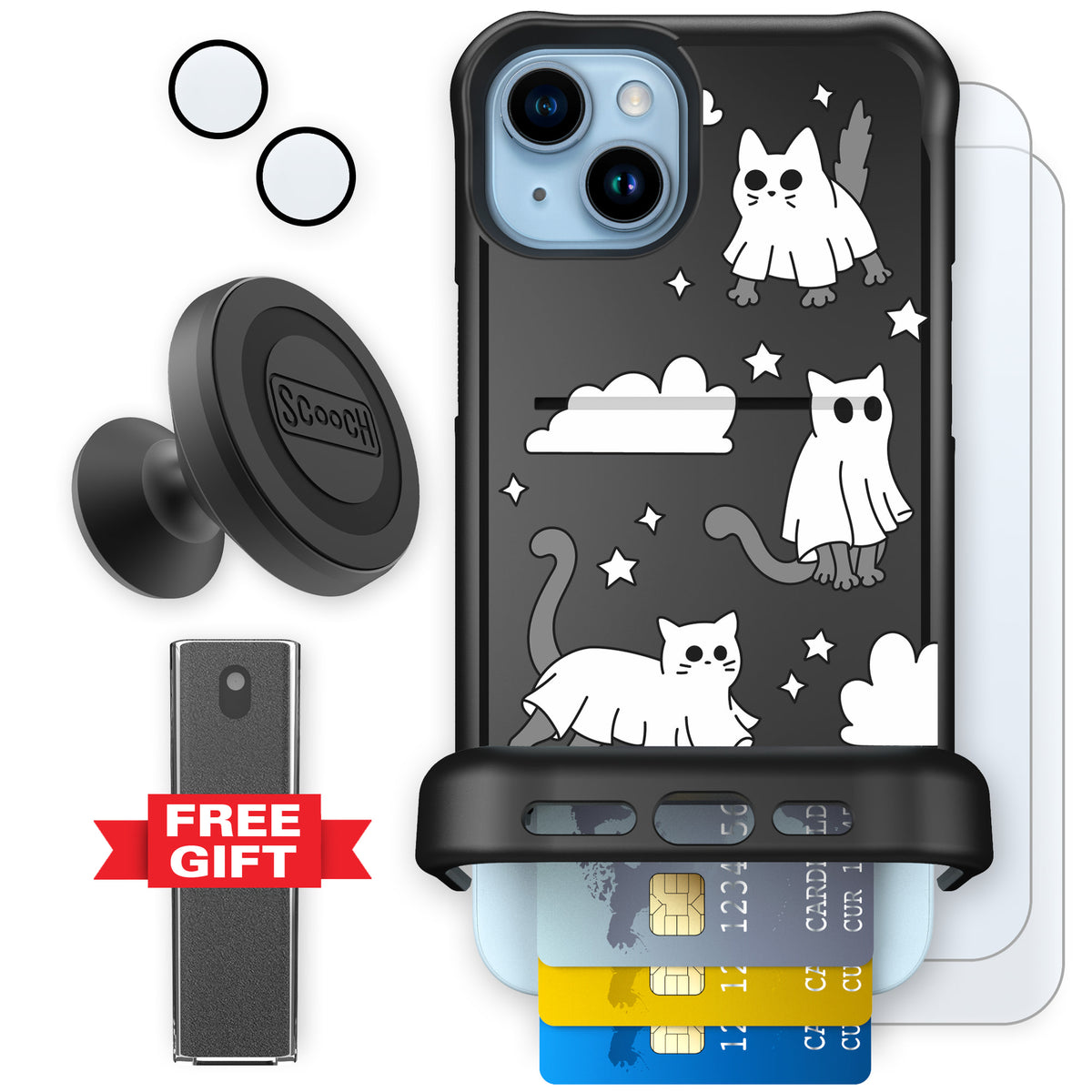 Scooch Wingmate Scaredy Cats defender bundle featuring the original Scaredy Cats print
