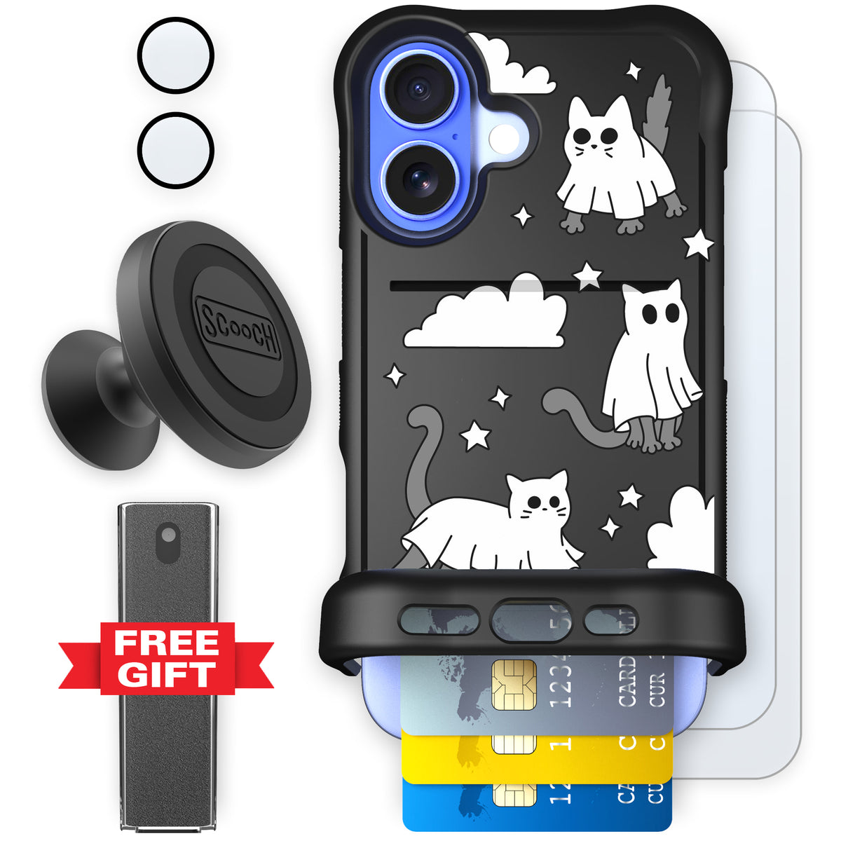 Scooch Wingmate Scaredy Cats defender bundle featuring the original Scaredy Cats print