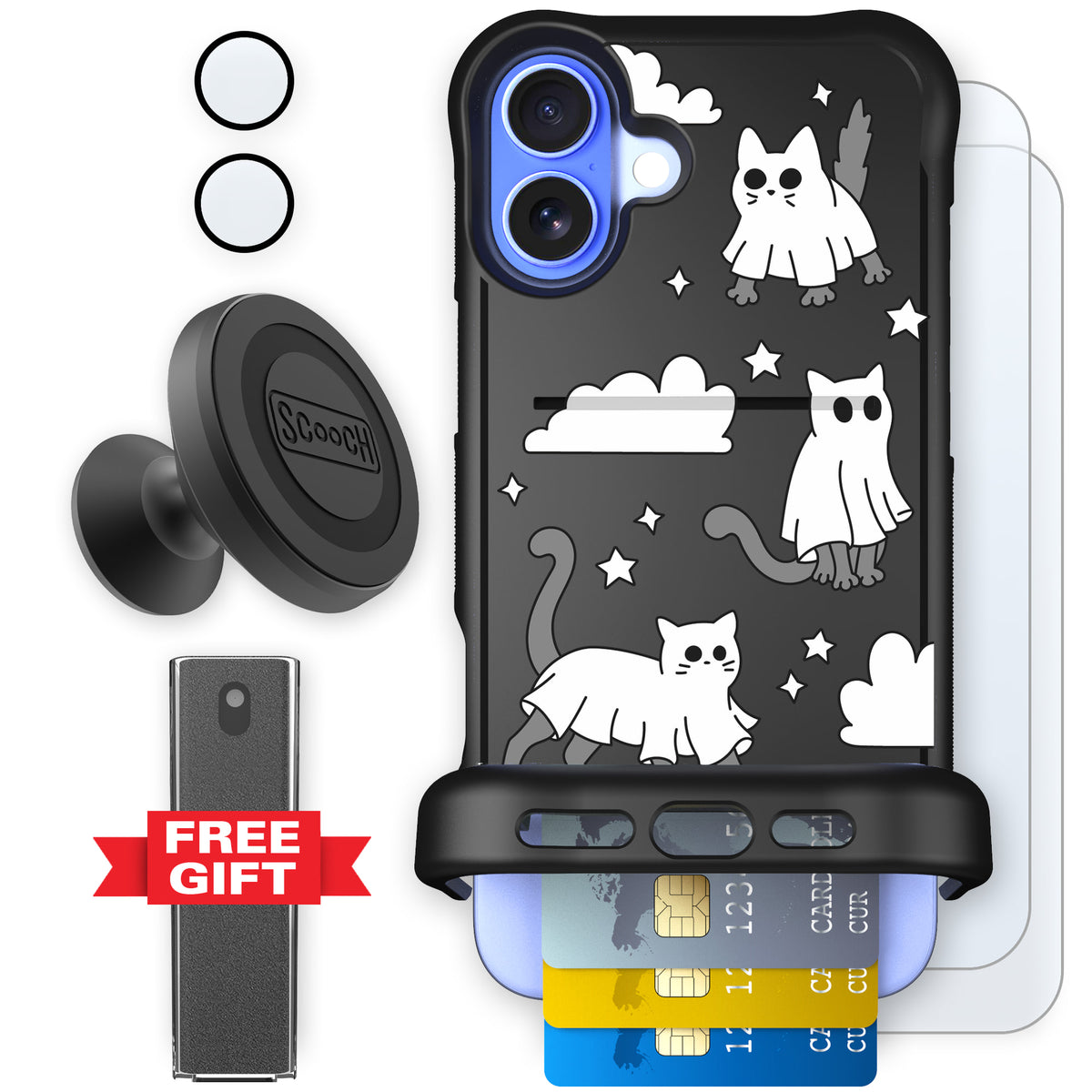 Scooch Wingmate Scaredy Cats defender bundle featuring the original Scaredy Cats print