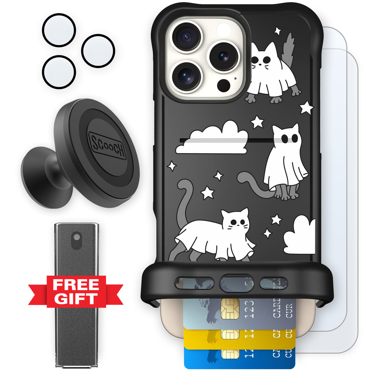 Scooch Wingmate Scaredy Cats defender bundle featuring the original Scaredy Cats print