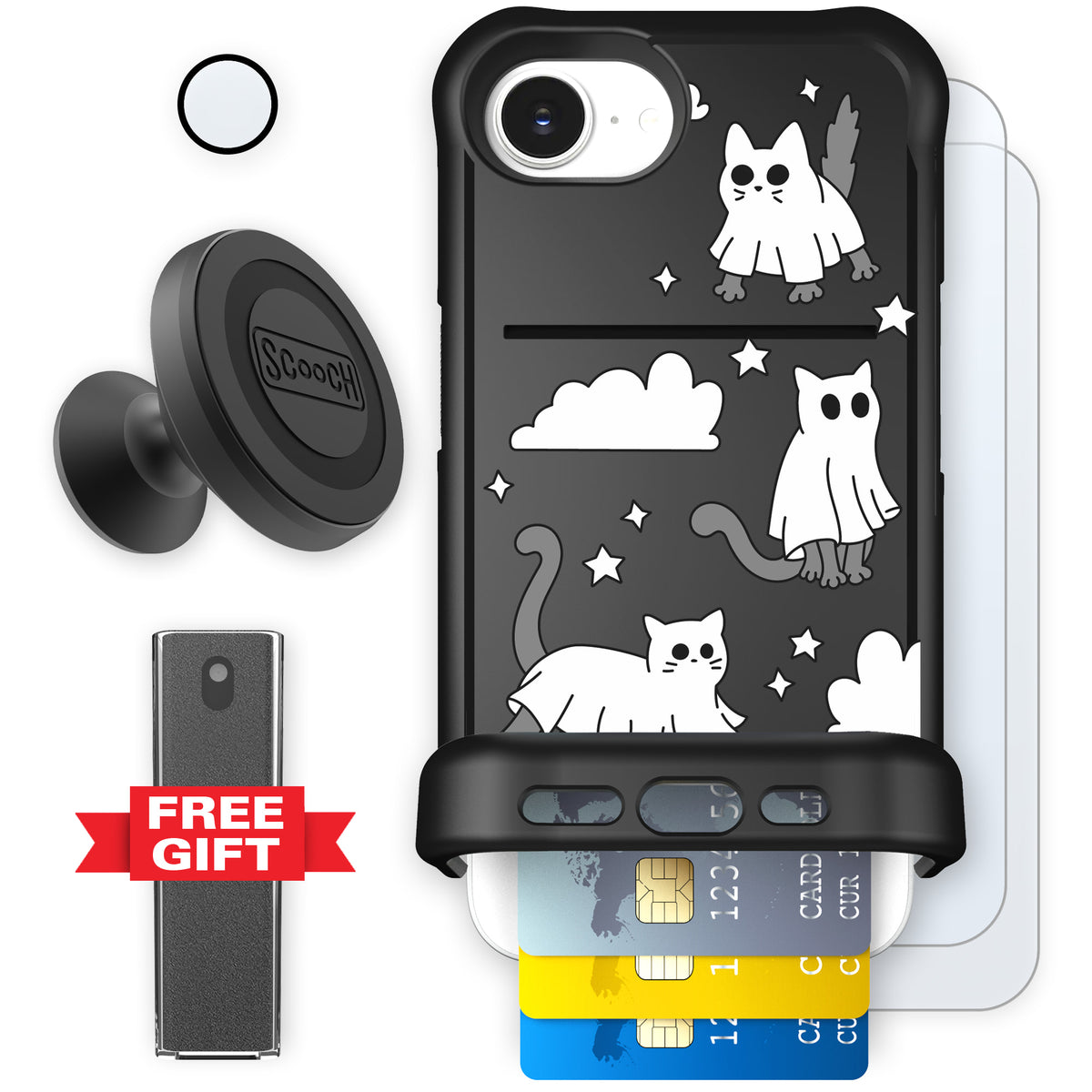 Scooch Wingmate Scaredy Cats defender bundle featuring the original Scaredy Cats print