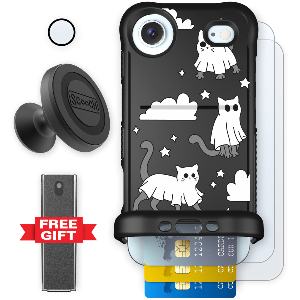 Scooch Wingmate Scaredy Cats defender bundle featuring the original Scaredy Cats print