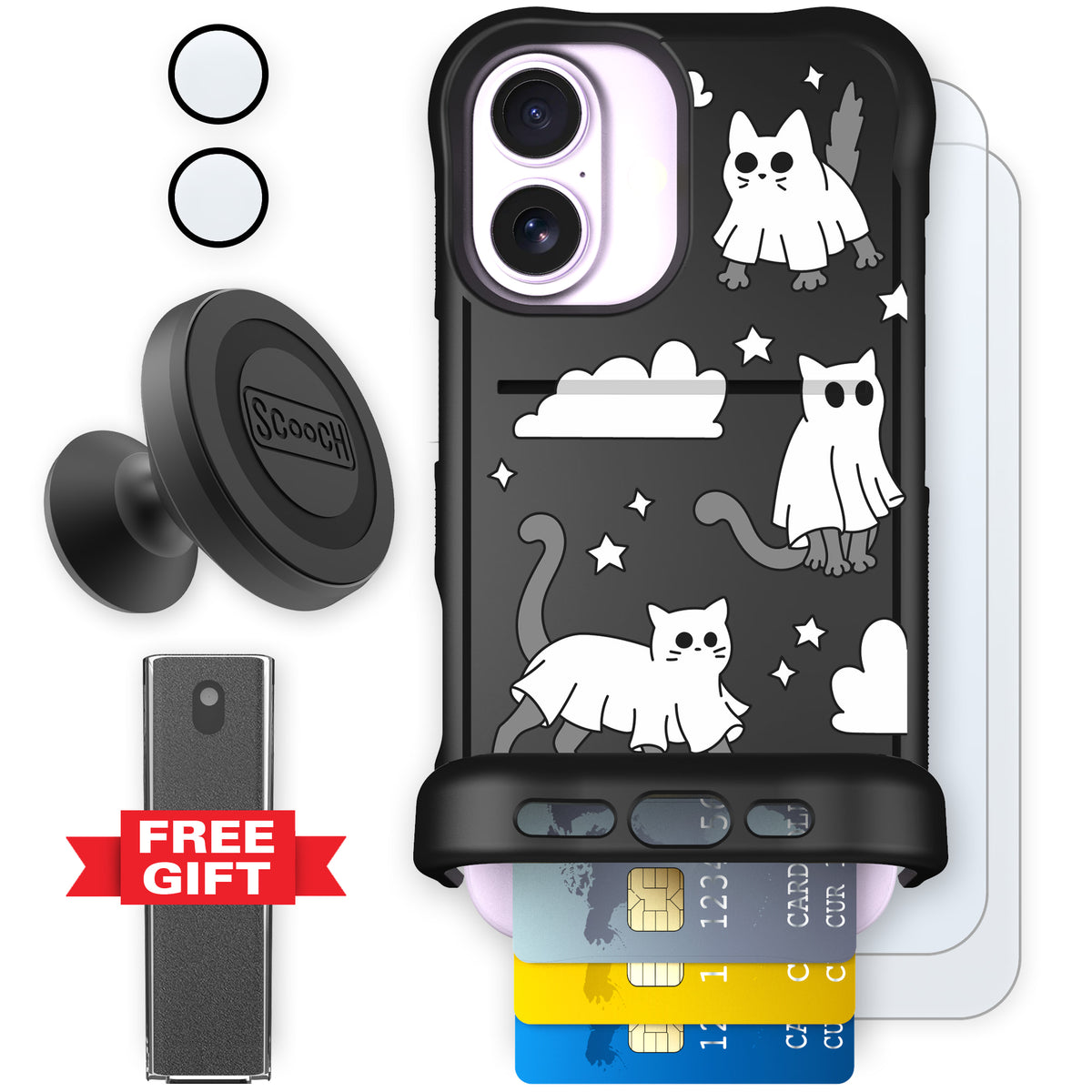 Scooch Wingmate Scaredy Cats defender bundle featuring the original Scaredy Cats print