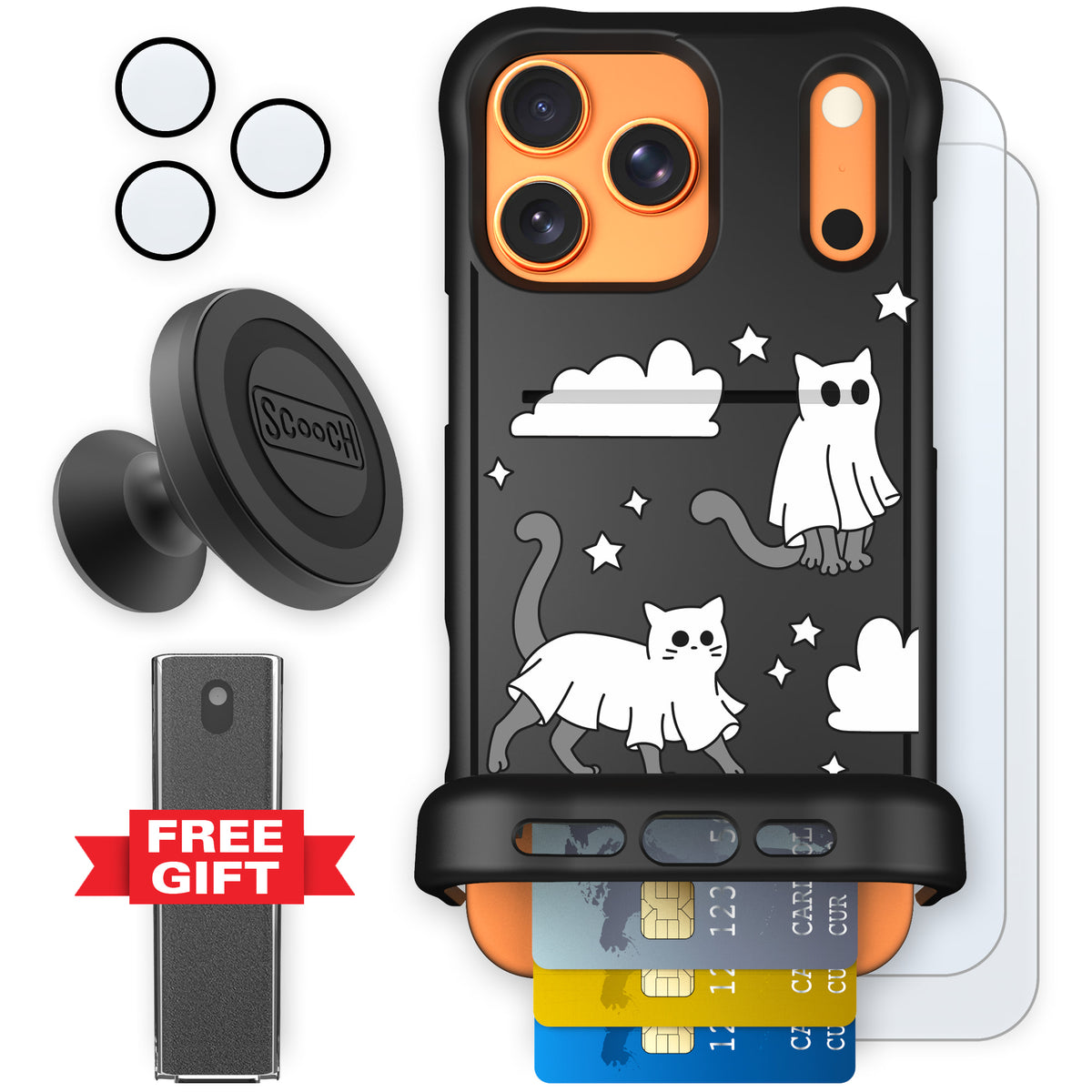 Scooch Wingmate Scaredy Cats defender bundle featuring the original Scaredy Cats print