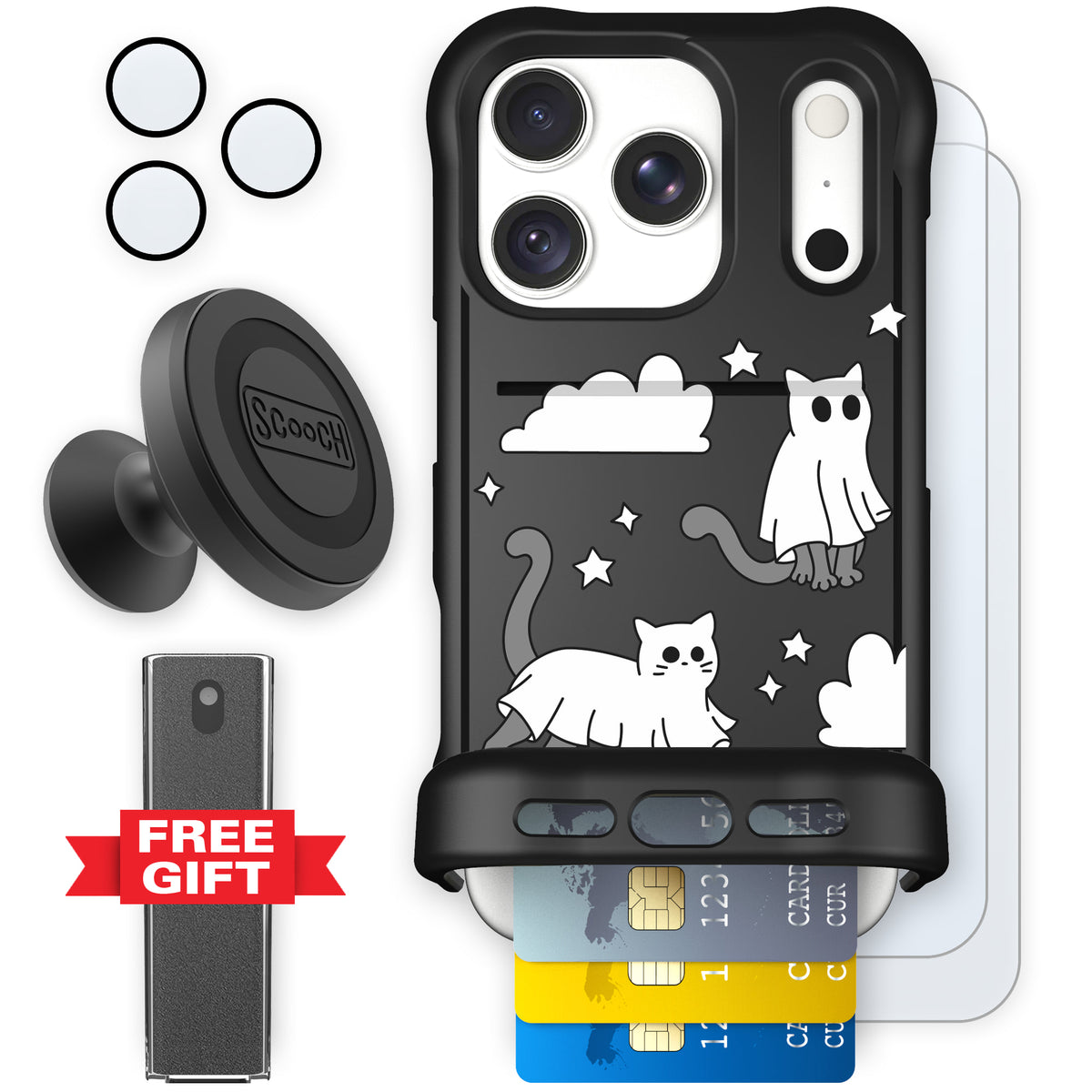 Scooch Wingmate Scaredy Cats defender bundle featuring the original Scaredy Cats print
