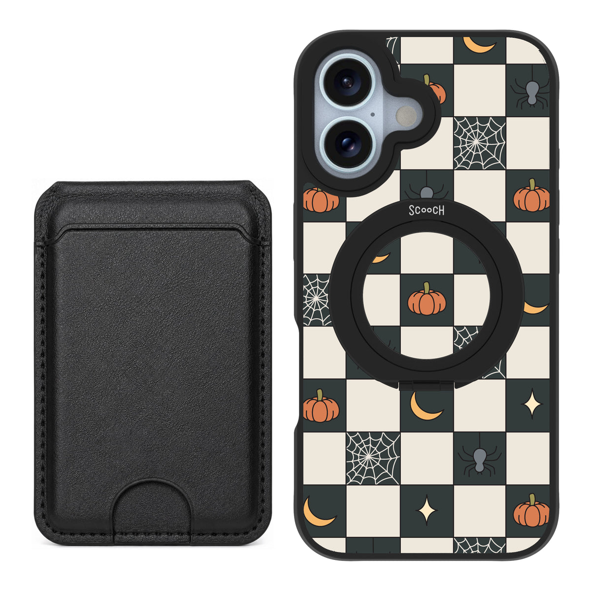 Scooch MagCase Spooky Squares black magwallet bundle featuring the original Spooky Squares print
