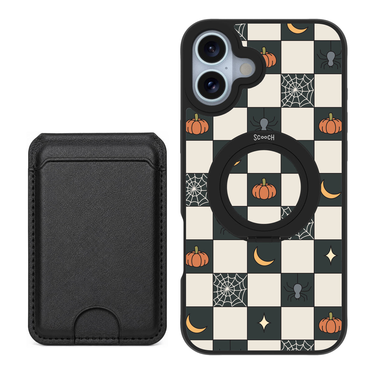 Scooch MagCase Spooky Squares black magwallet bundle featuring the original Spooky Squares print