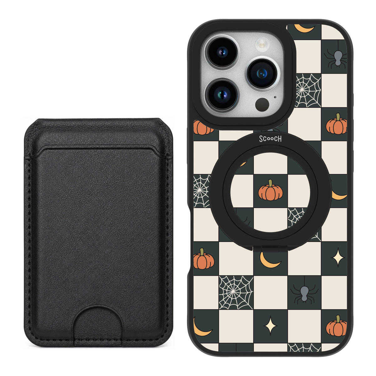 Scooch MagCase Spooky Squares black magwallet bundle featuring the original Spooky Squares print