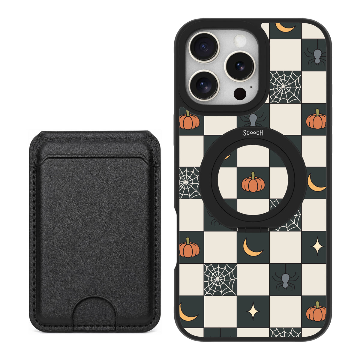 Scooch MagCase Spooky Squares black magwallet bundle featuring the original Spooky Squares print