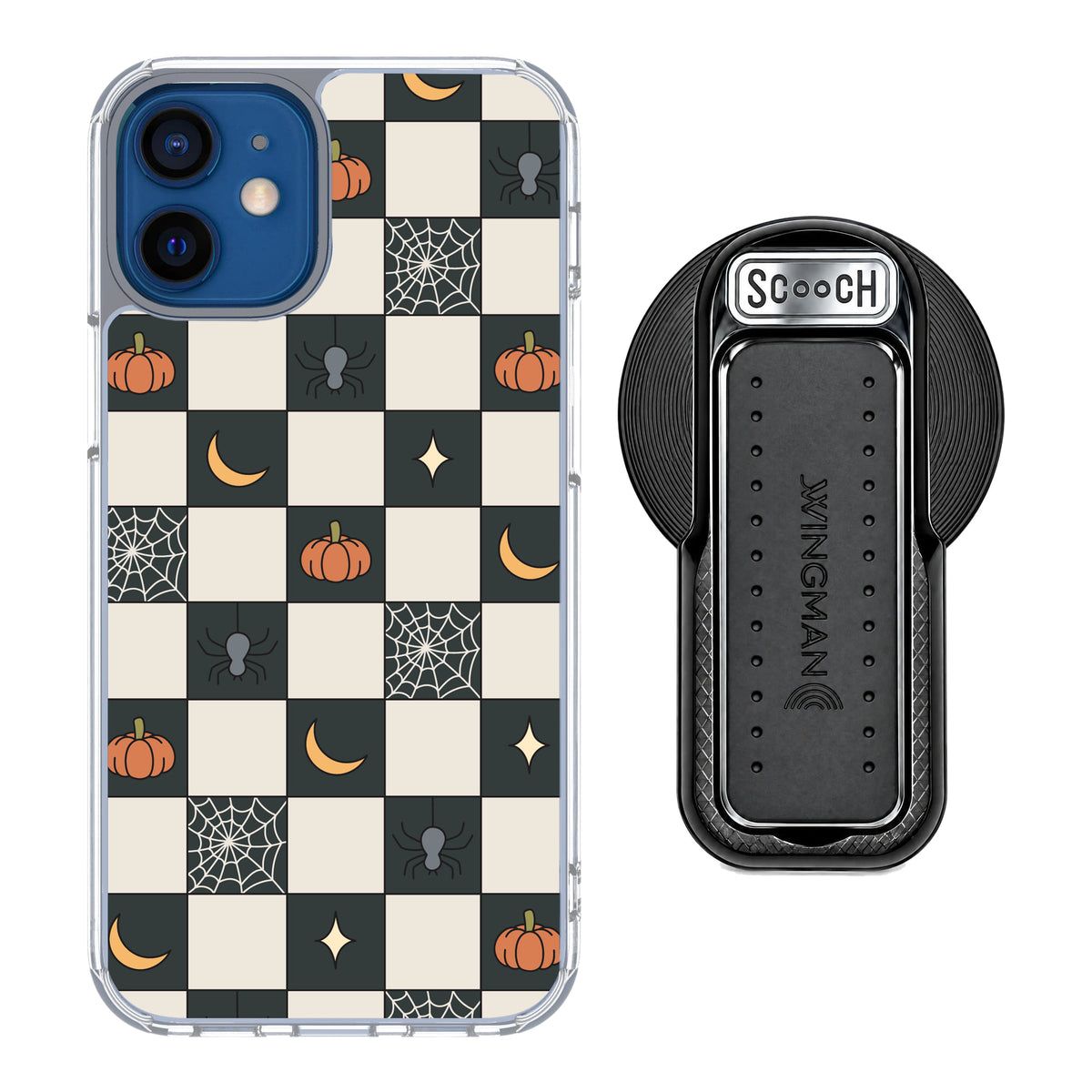 Scooch MagCase Spooky Squares magsafe wingback bundle - black featuring the original Spooky Squares print