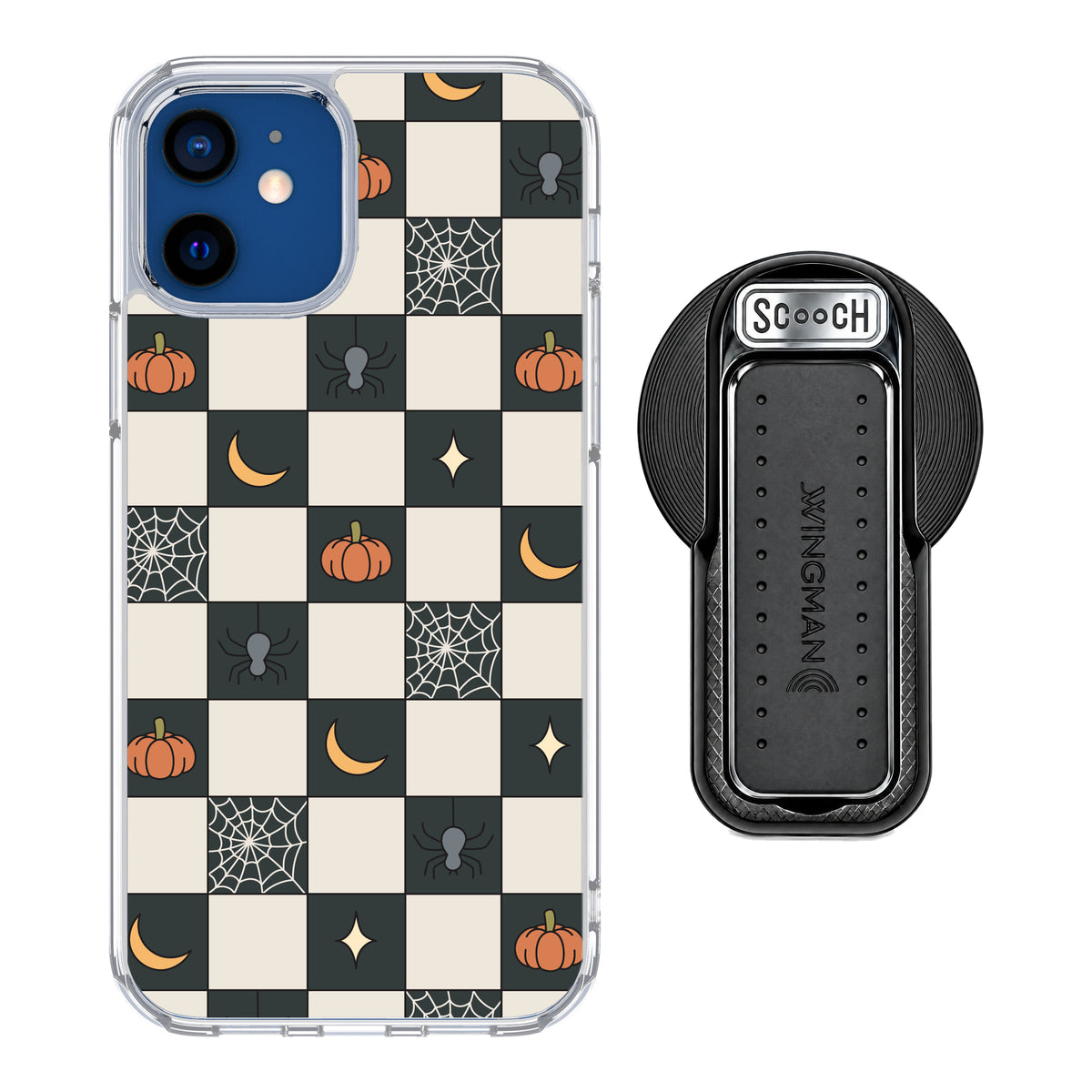 Scooch MagCase Spooky Squares magsafe wingback bundle - black featuring the original Spooky Squares print