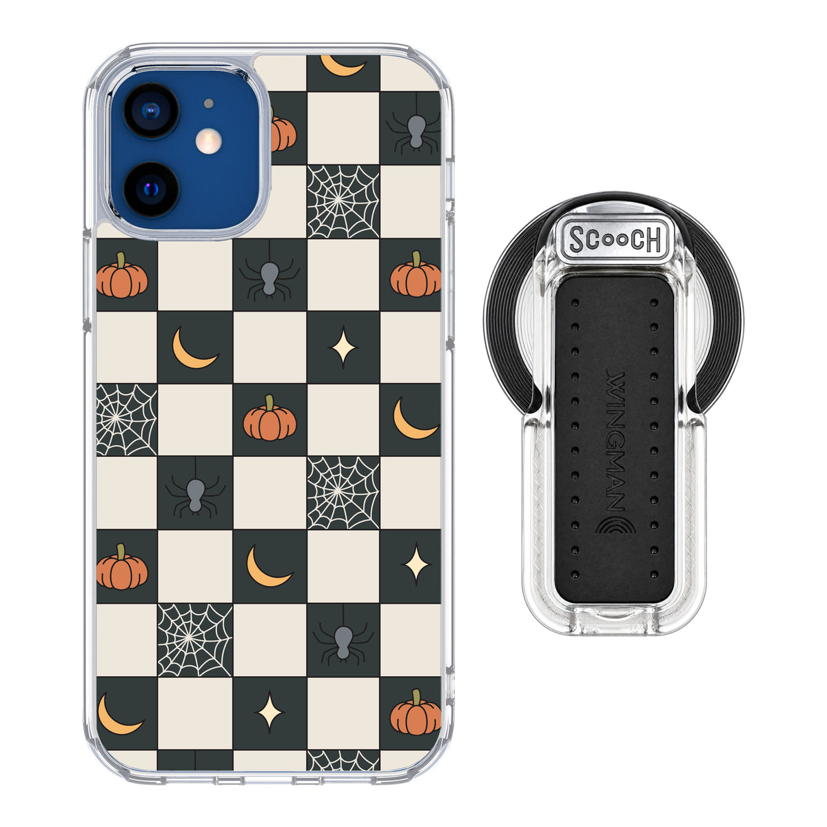 Scooch MagCase Spooky Squares magsafe wingback bundle - clear featuring the original Spooky Squares print