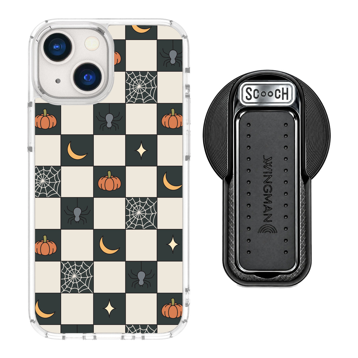 Scooch MagCase Spooky Squares magsafe wingback bundle - black featuring the original Spooky Squares print