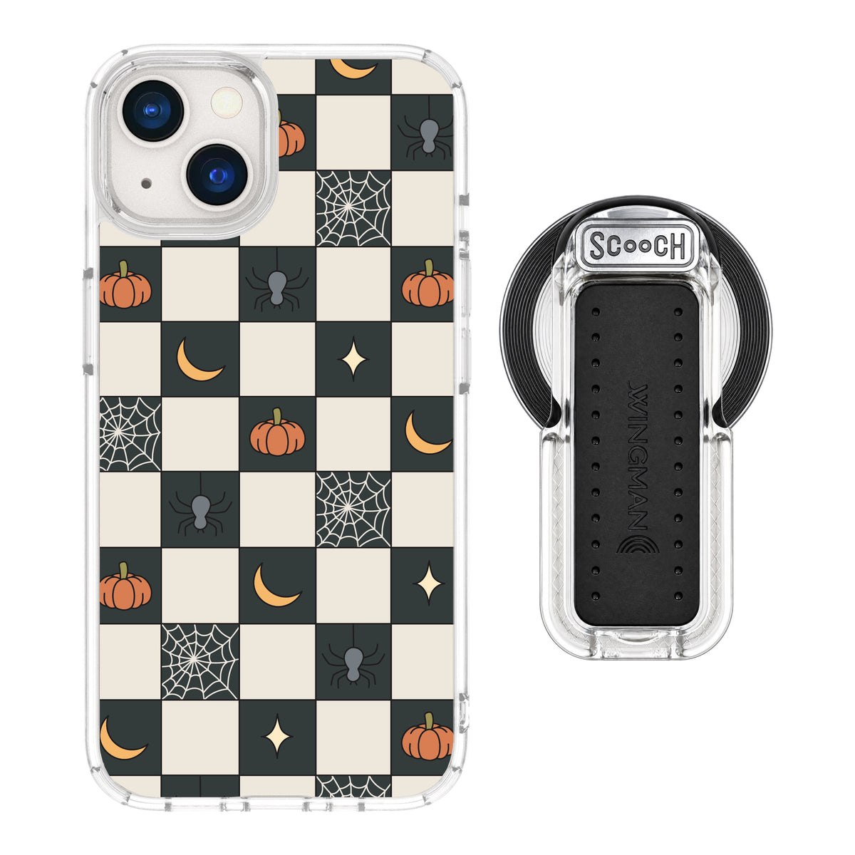 Scooch MagCase Spooky Squares magsafe wingback bundle - clear featuring the original Spooky Squares print
