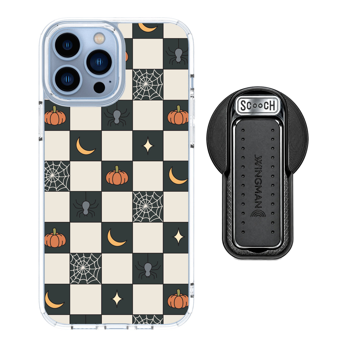 Scooch MagCase Spooky Squares magsafe wingback bundle - black featuring the original Spooky Squares print