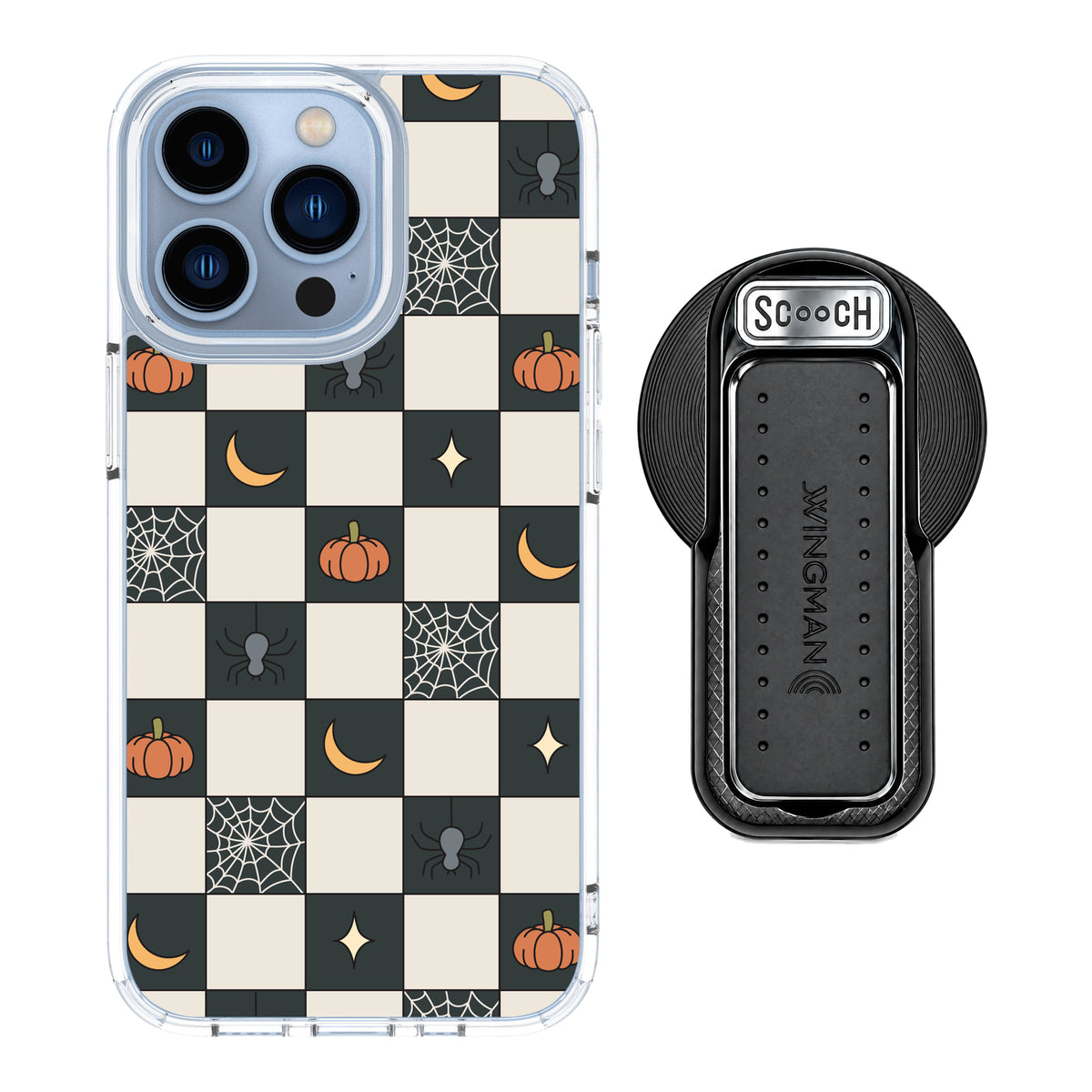Scooch MagCase Spooky Squares magsafe wingback bundle - black featuring the original Spooky Squares print