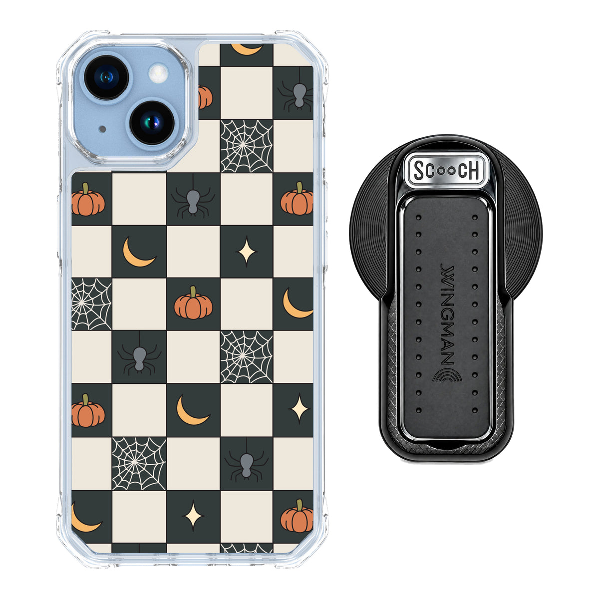 Scooch MagCase Spooky Squares magsafe wingback bundle - black featuring the original Spooky Squares print