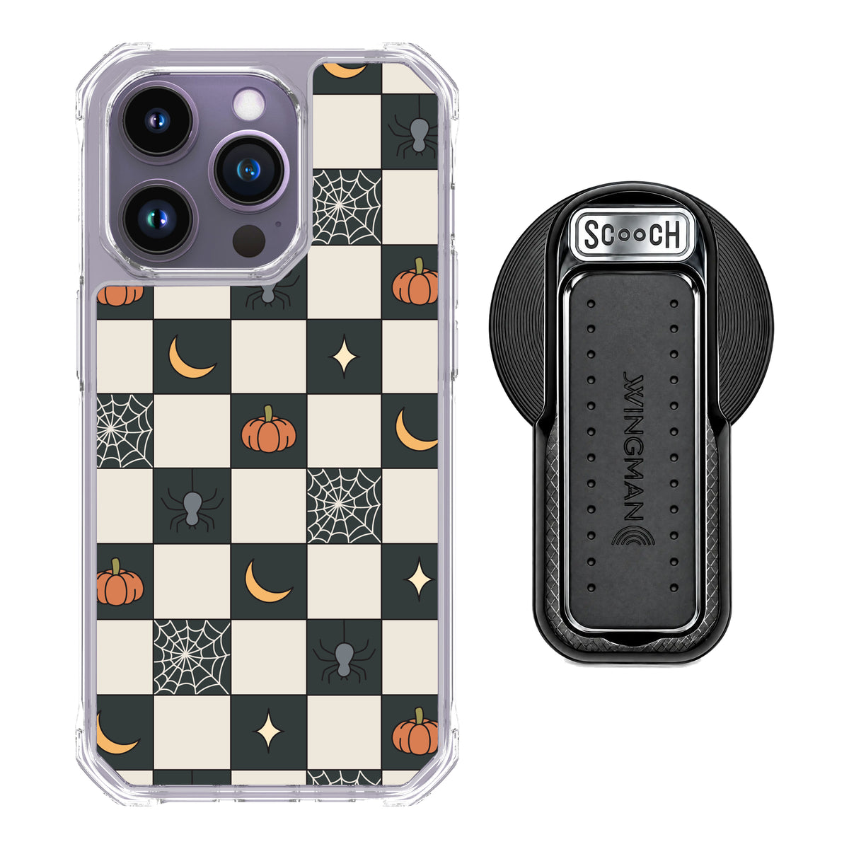 Scooch MagCase Spooky Squares magsafe wingback bundle - black featuring the original Spooky Squares print