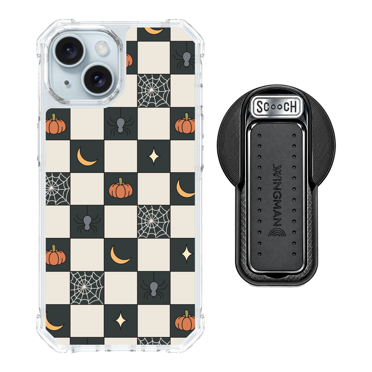 Scooch MagCase Spooky Squares magsafe wingback bundle - black featuring the original Spooky Squares print