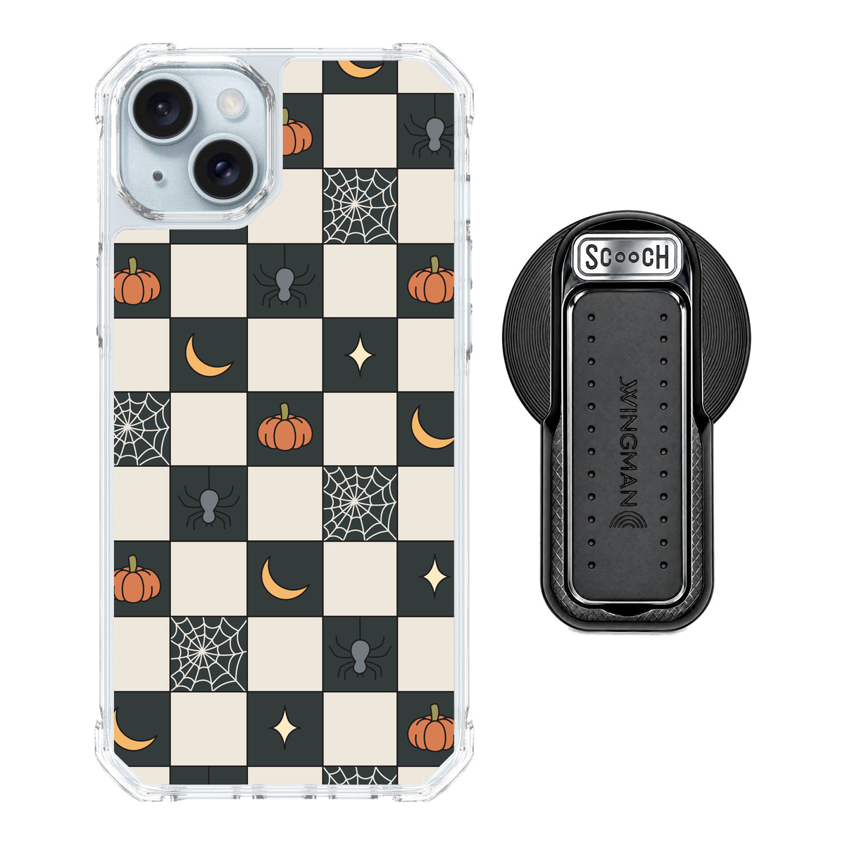 Scooch MagCase Spooky Squares magsafe wingback bundle - black featuring the original Spooky Squares print