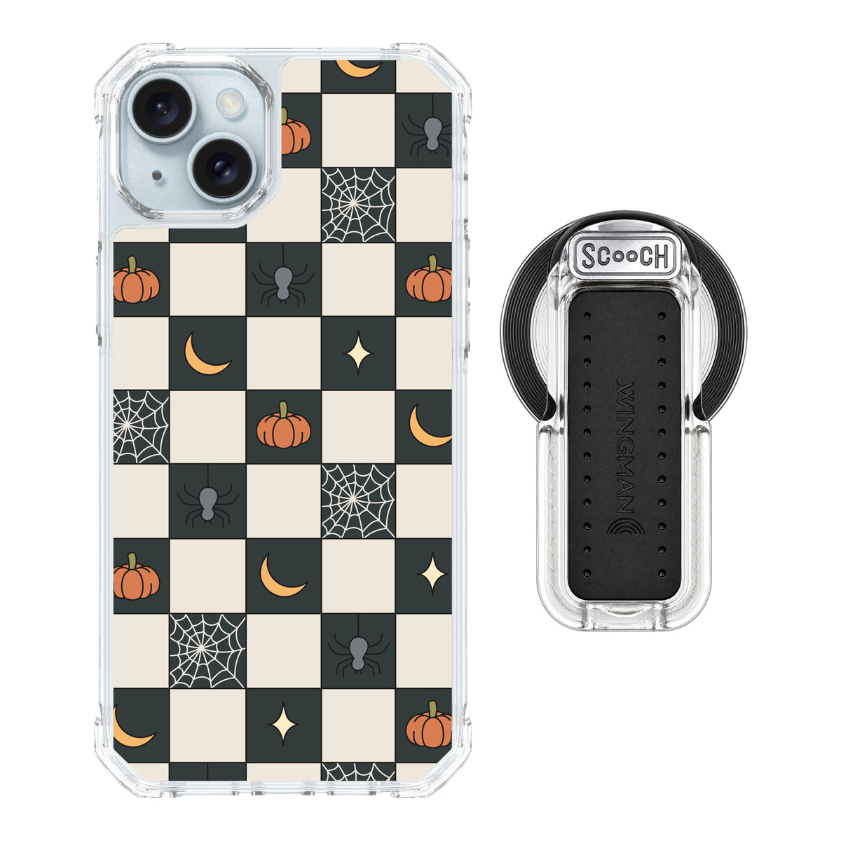 Scooch MagCase Spooky Squares magsafe wingback bundle - clear featuring the original Spooky Squares print