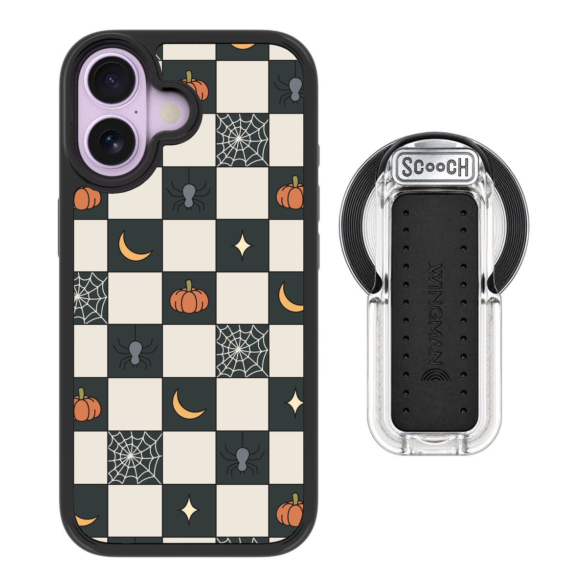 Scooch MagCase Spooky Squares magsafe wingback bundle - clear featuring the original Spooky Squares print