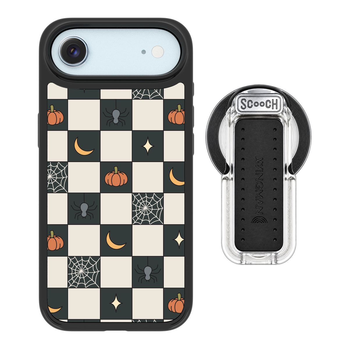 Scooch MagCase Spooky Squares magsafe wingback bundle - clear featuring the original Spooky Squares print