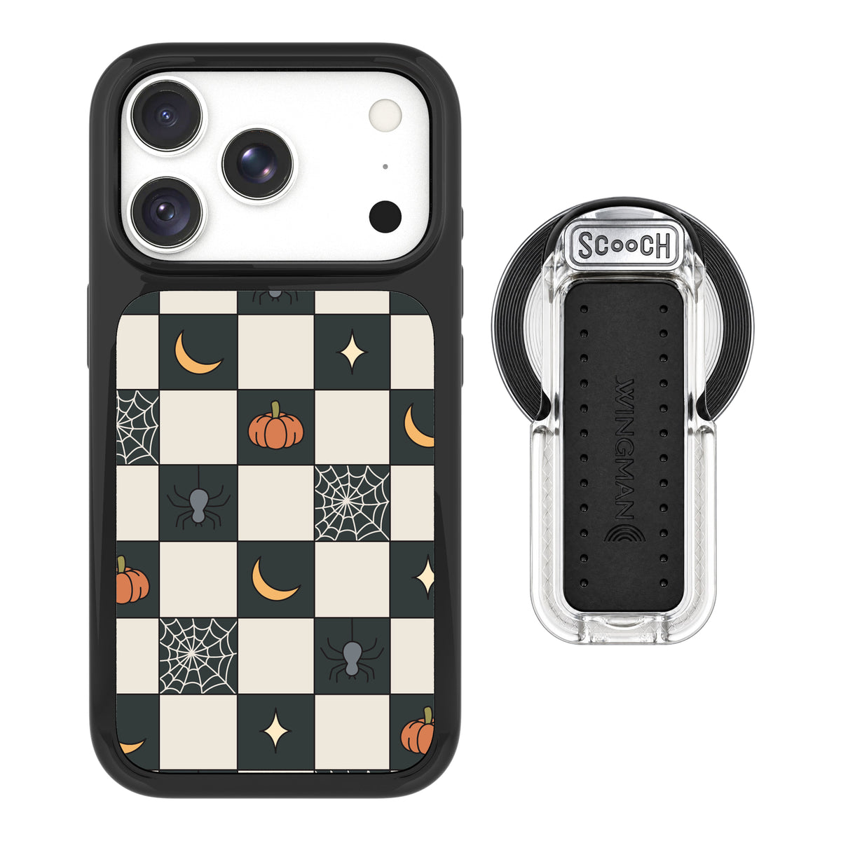 Scooch MagCase Spooky Squares magsafe wingback bundle - clear featuring the original Spooky Squares print