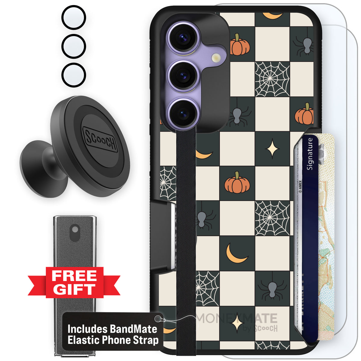 Scooch Moneymate Spooky Squares defender bundle featuring the original Spooky Squares print