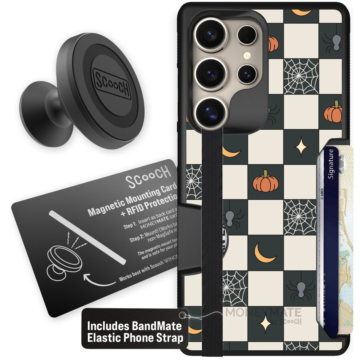 Scooch Moneymate Spooky Squares starter bundle featuring the original Spooky Squares print