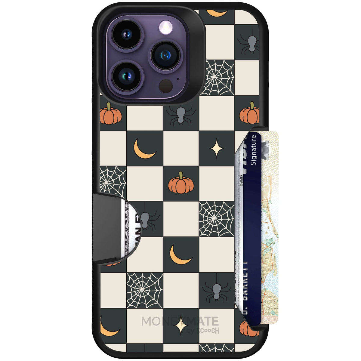Scooch Moneymate Spooky Squares case featuring the original Spooky Squares print