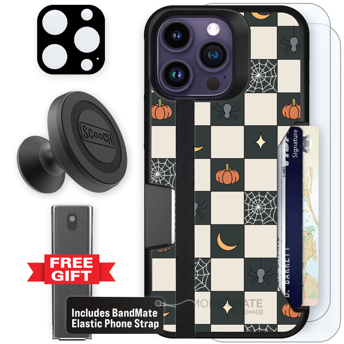 Scooch Moneymate Spooky Squares defender bundle featuring the original Spooky Squares print