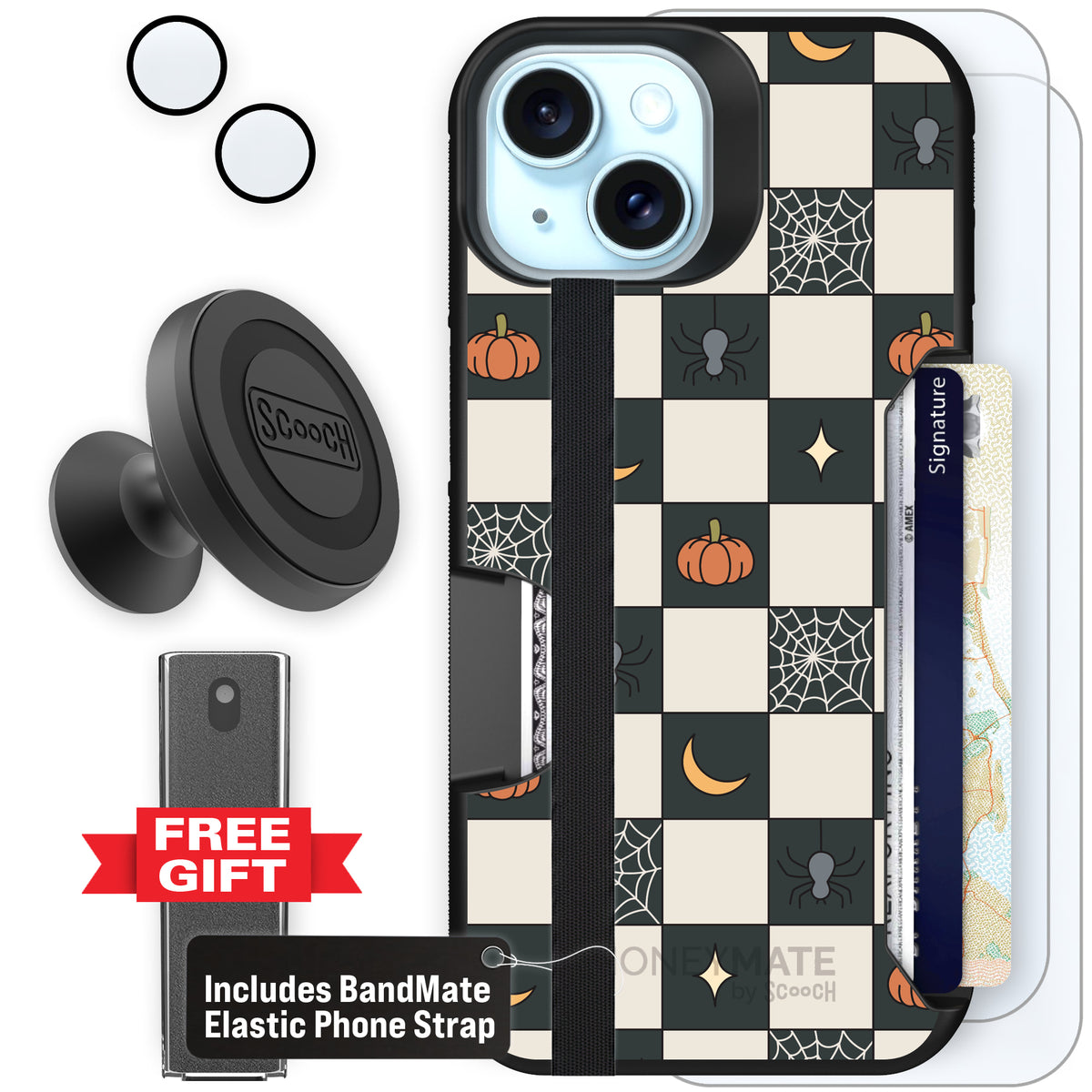 Scooch Moneymate Spooky Squares defender bundle featuring the original Spooky Squares print