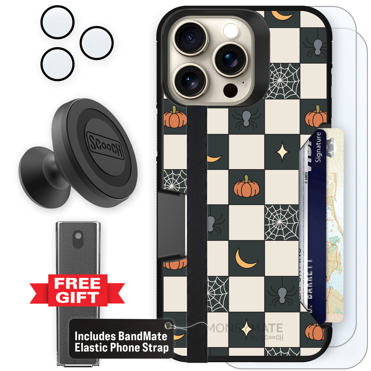Scooch Moneymate Spooky Squares defender bundle featuring the original Spooky Squares print