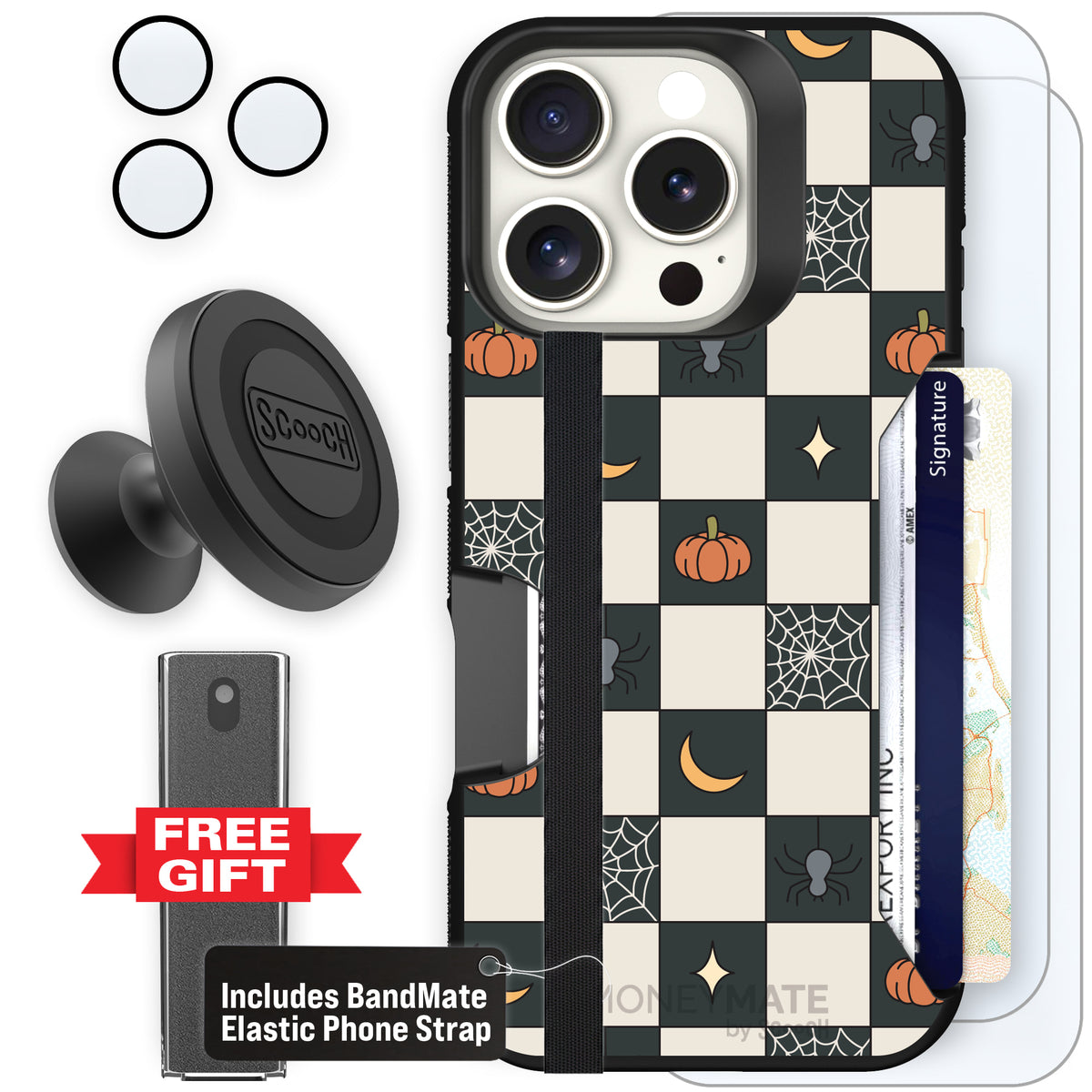 Scooch Moneymate Spooky Squares defender bundle featuring the original Spooky Squares print