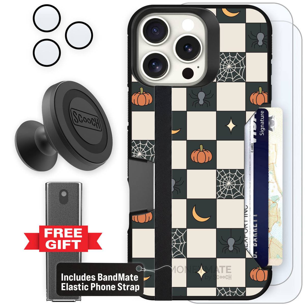 Scooch Moneymate Spooky Squares defender bundle featuring the original Spooky Squares print