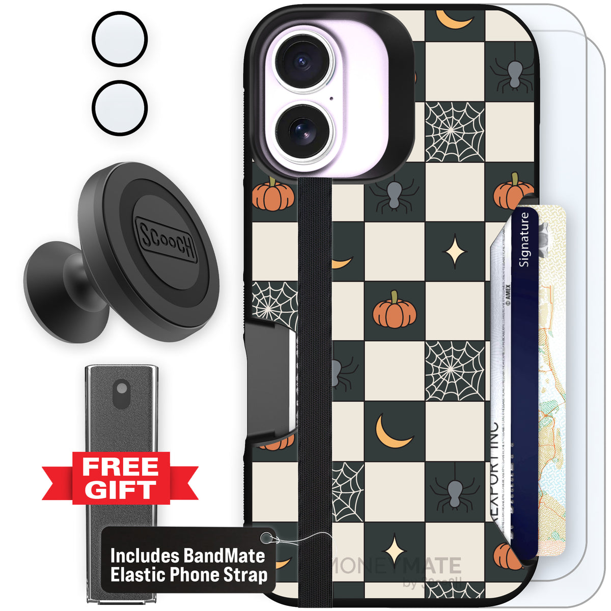 Scooch Moneymate Spooky Squares defender bundle featuring the original Spooky Squares print