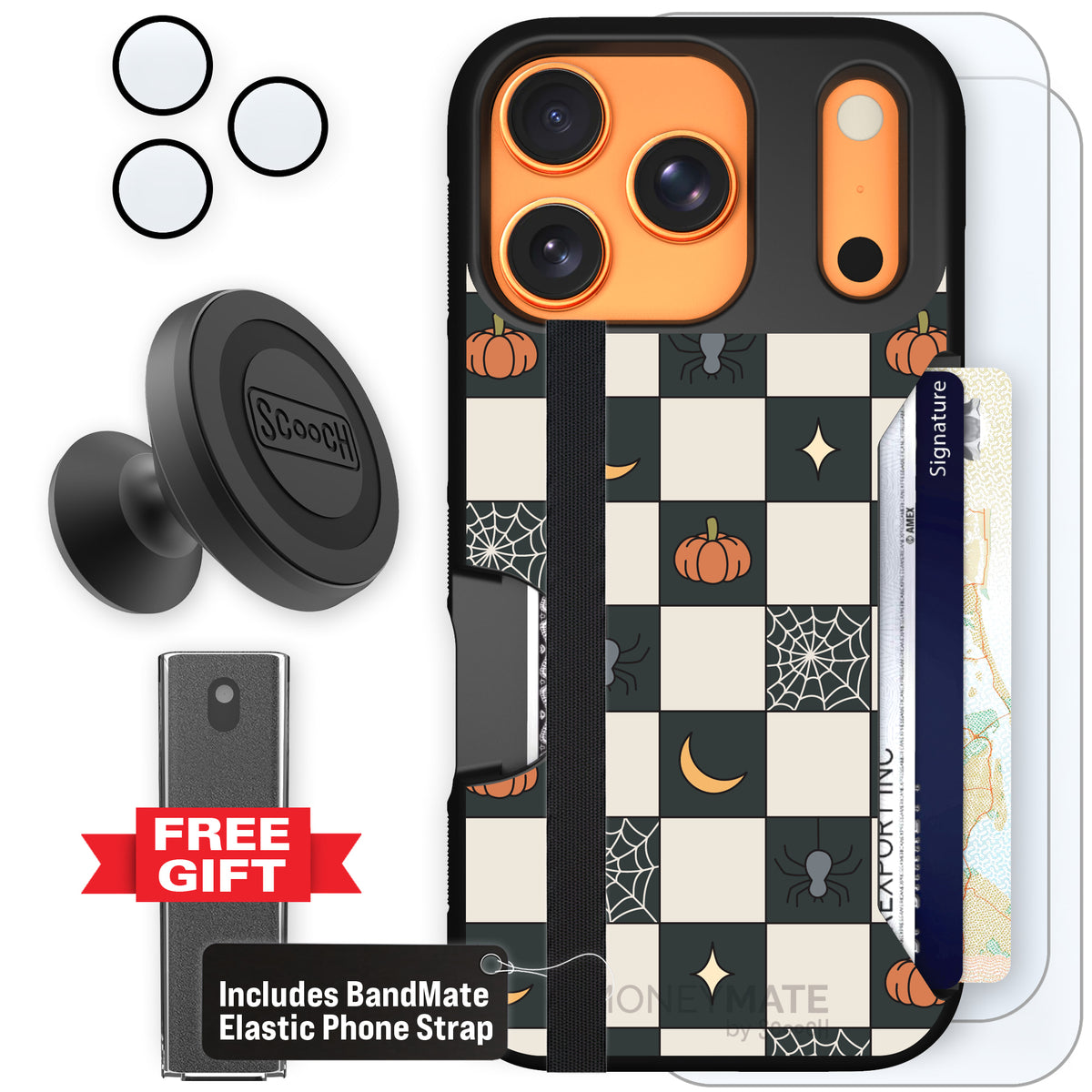 Scooch Moneymate Spooky Squares defender bundle featuring the original Spooky Squares print