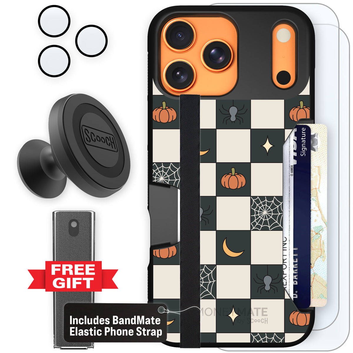 Scooch Moneymate Spooky Squares defender bundle featuring the original Spooky Squares print