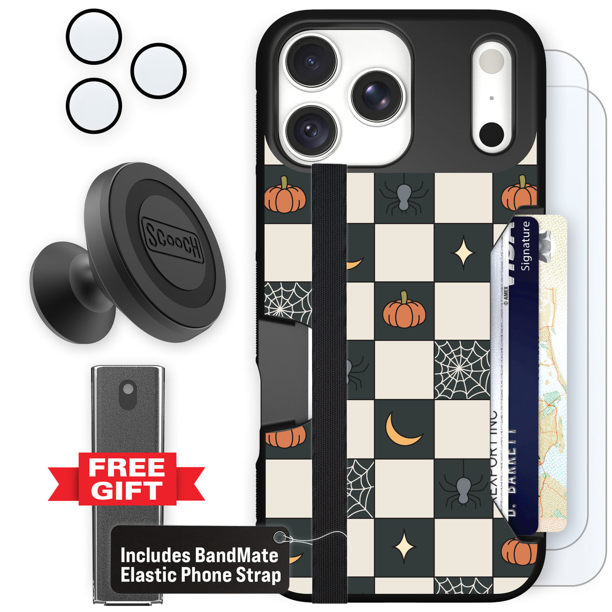 Scooch Moneymate Spooky Squares defender bundle featuring the original Spooky Squares print