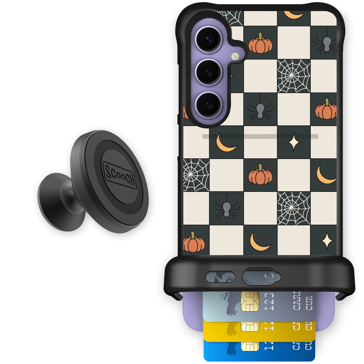 Scooch Wingmate Spooky Squares starter bundle featuring the original Spooky Squares print