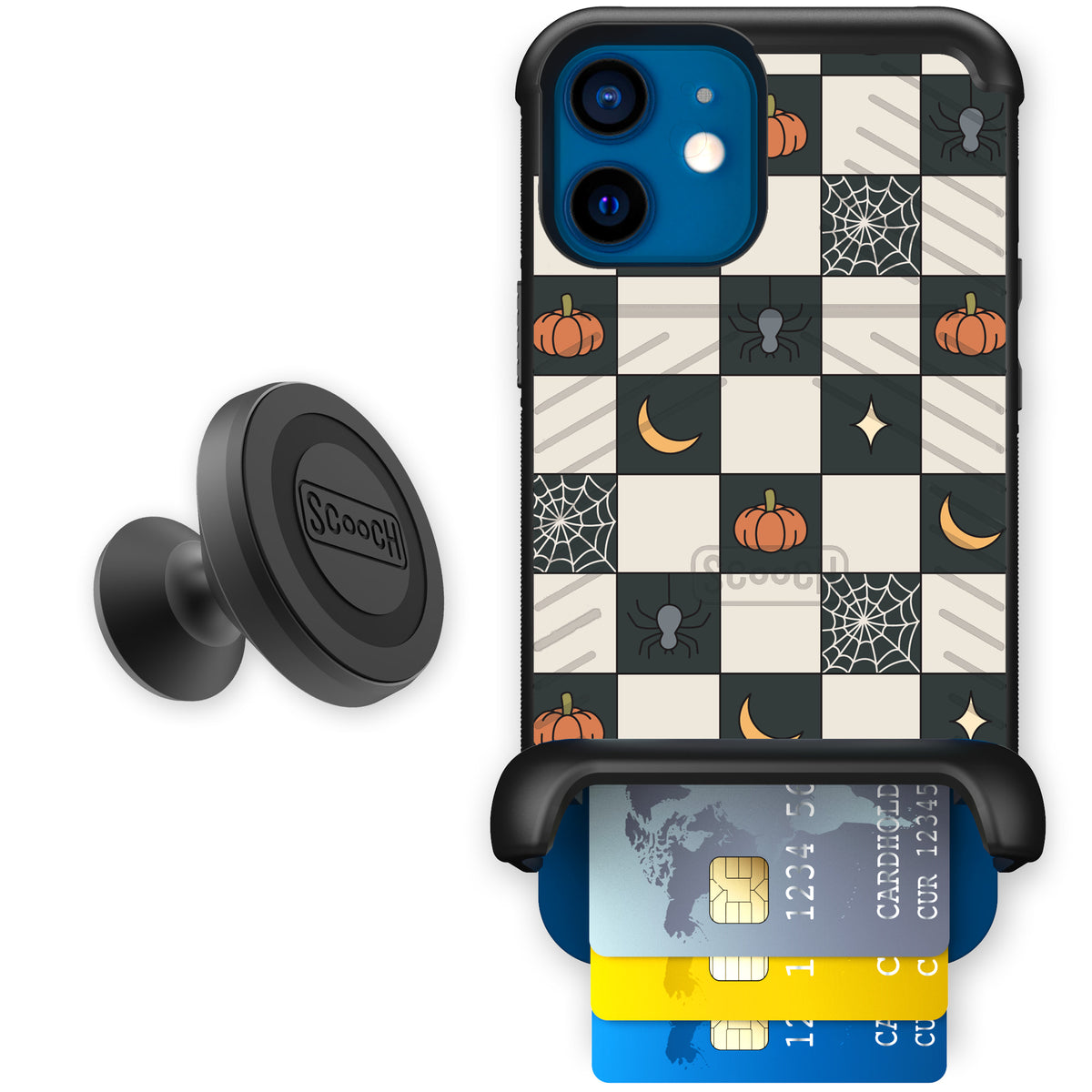 Scooch Wingmate Spooky Squares starter bundle featuring the original Spooky Squares print