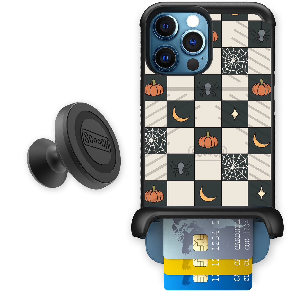 Scooch Wingmate Spooky Squares starter bundle featuring the original Spooky Squares print