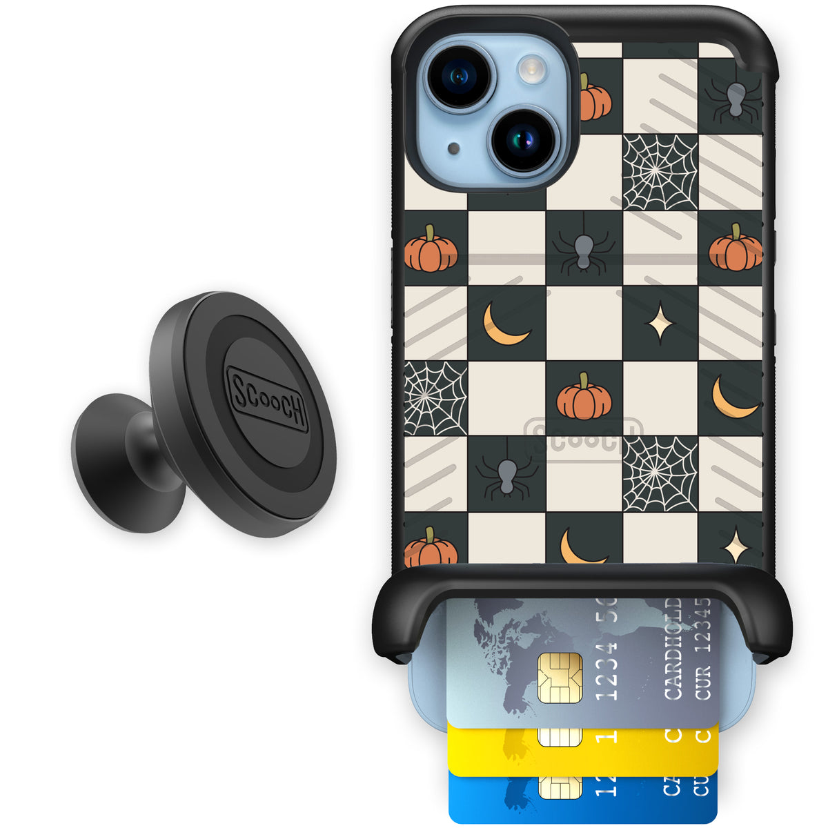 Scooch Wingmate Spooky Squares starter bundle featuring the original Spooky Squares print