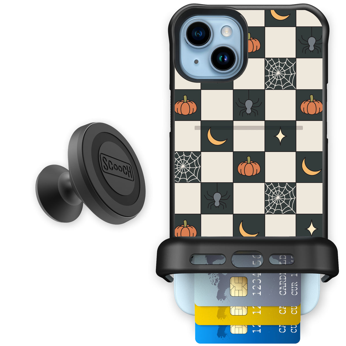 Scooch Wingmate Spooky Squares starter bundle featuring the original Spooky Squares print