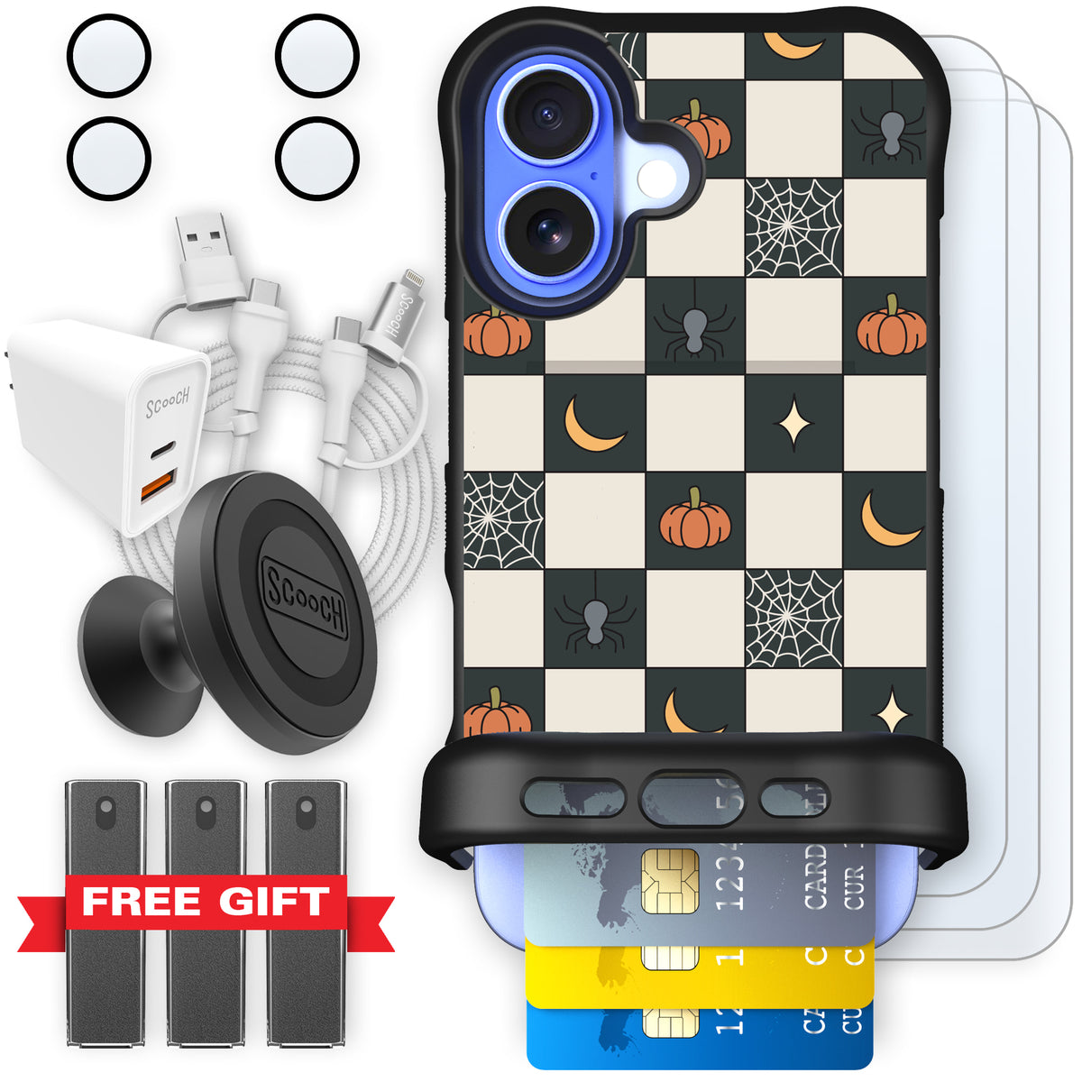 Scooch Wingmate Spooky Squares ultimate bundle featuring the original Spooky Squares print
