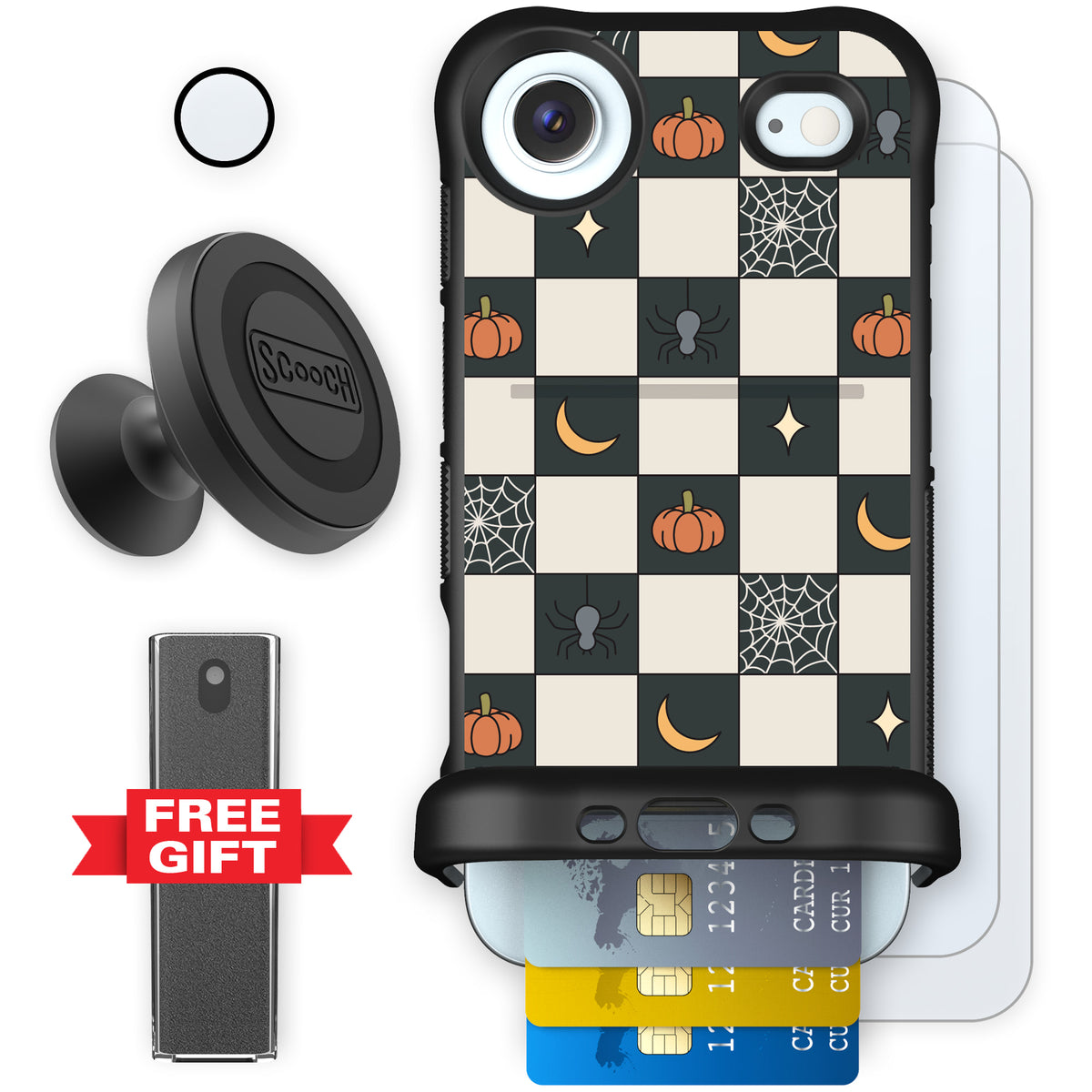 Scooch Wingmate Spooky Squares defender bundle featuring the original Spooky Squares print