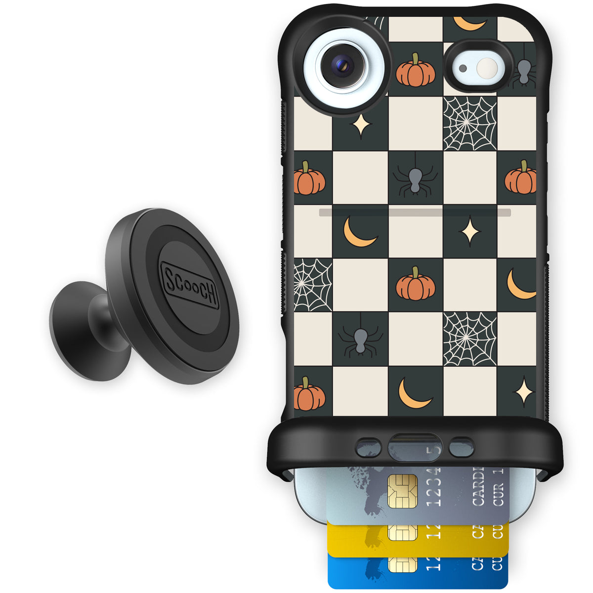Scooch Wingmate Spooky Squares starter bundle featuring the original Spooky Squares print