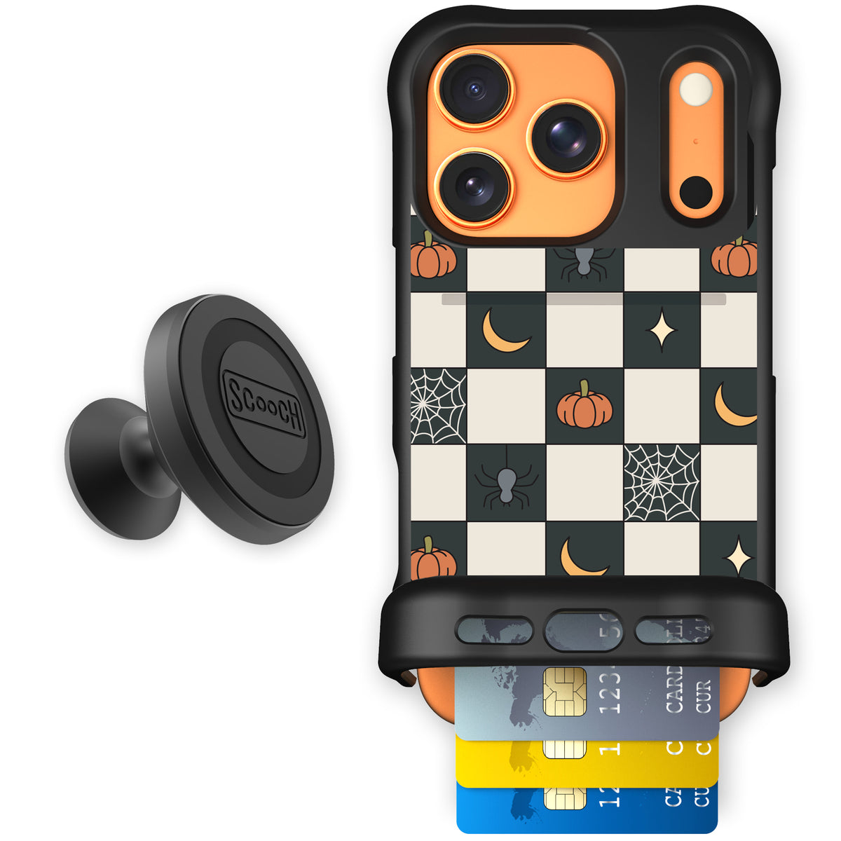 Scooch Wingmate Spooky Squares starter bundle featuring the original Spooky Squares print