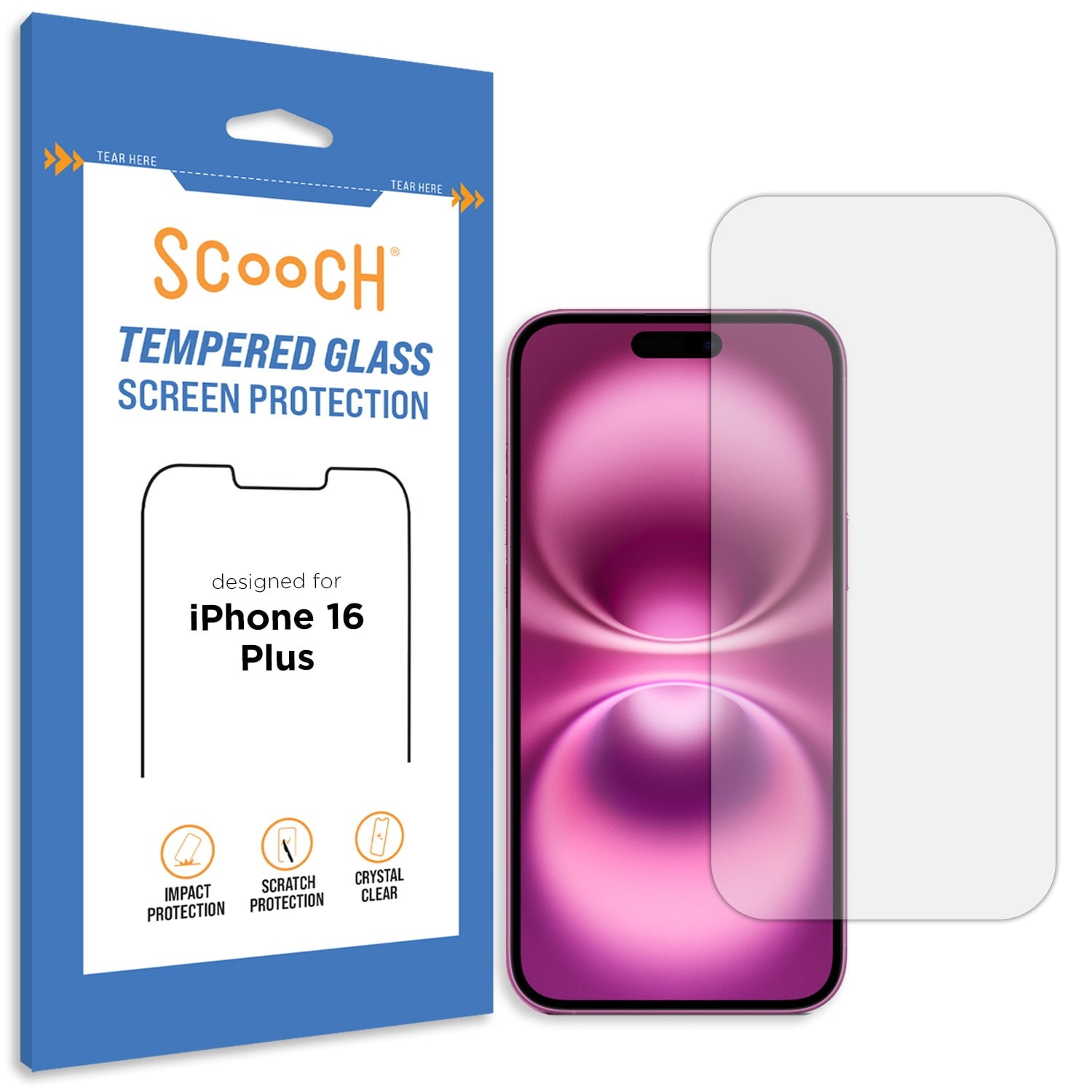 Scooch Glass screen protector for iPhone 16 Plus